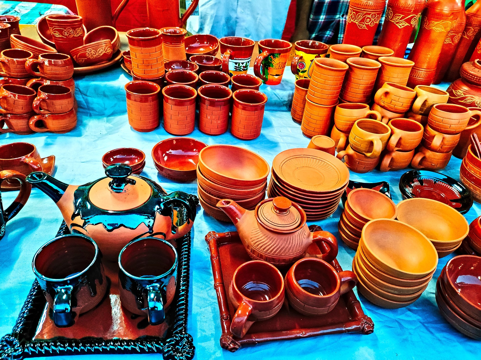 pottery showpieces kept for exhibition in a village fair in India